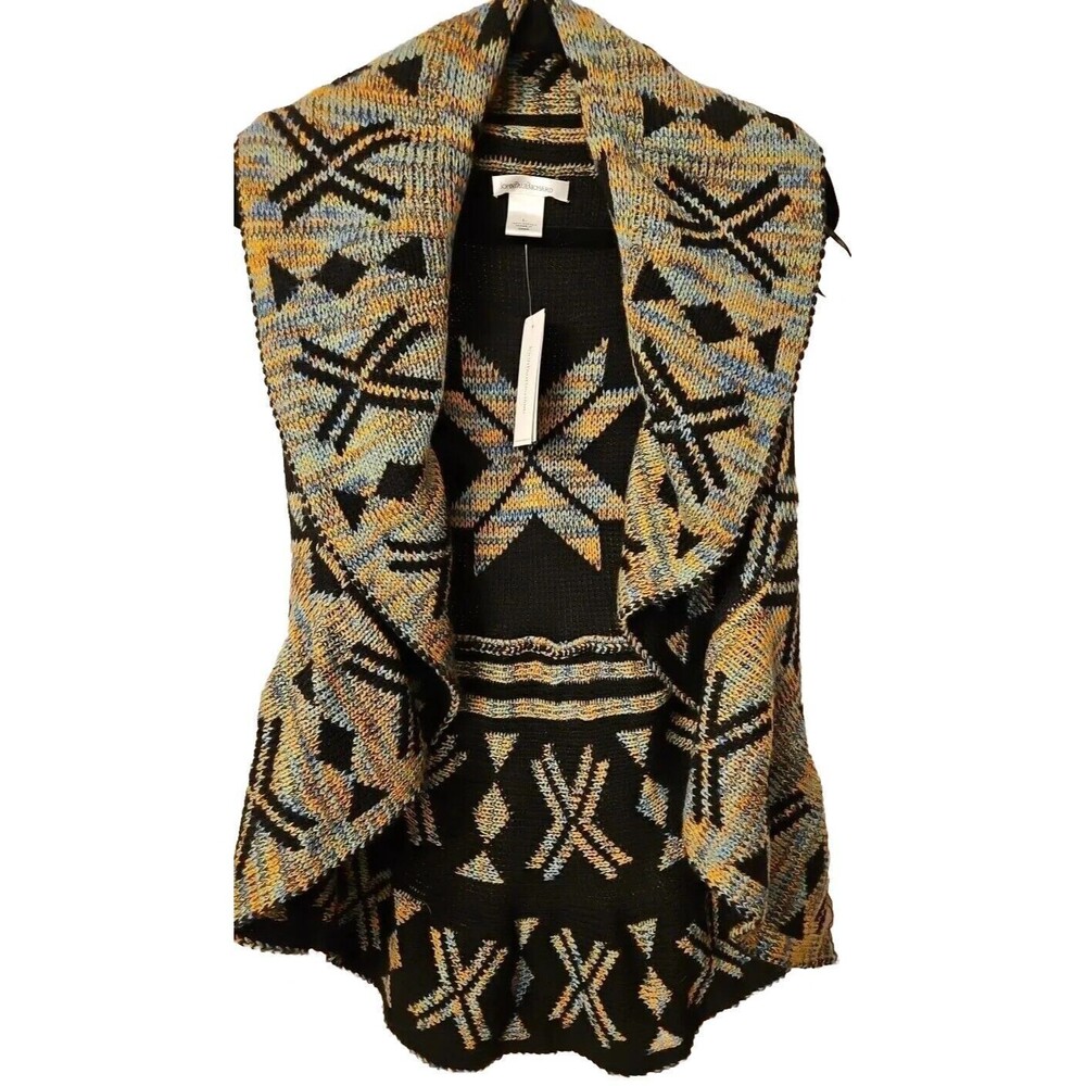 NWT JohnPaulRichard Turquoise Black Southwestern Aztec Drapey Sweater Vest SZ LG